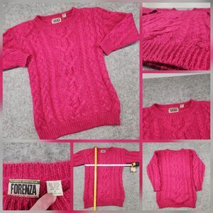 VTG Forenza Mohair Blend Cable Knit Womens S Small Oversized Tunic Pink Sweater‎